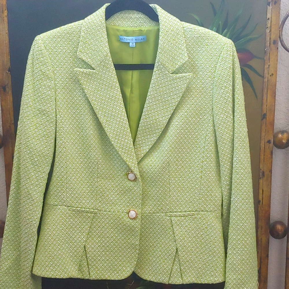 Antonio Melanie Mint Tweed Blazer, 84% Cotton